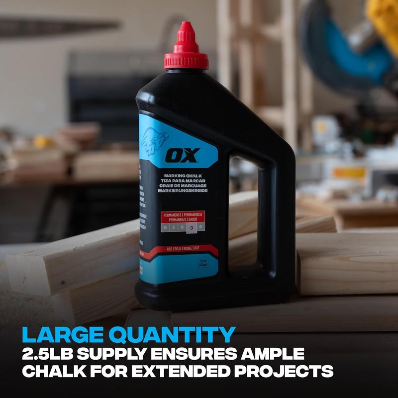 Ox Pro Series Red Chalk Line Powder 2.5lbs Marking Chalk Refill - Permanent Weather Resistant Construction Line Marking Powder Chalk Line Refill for Chalk Reel -P630809 - Image 4
